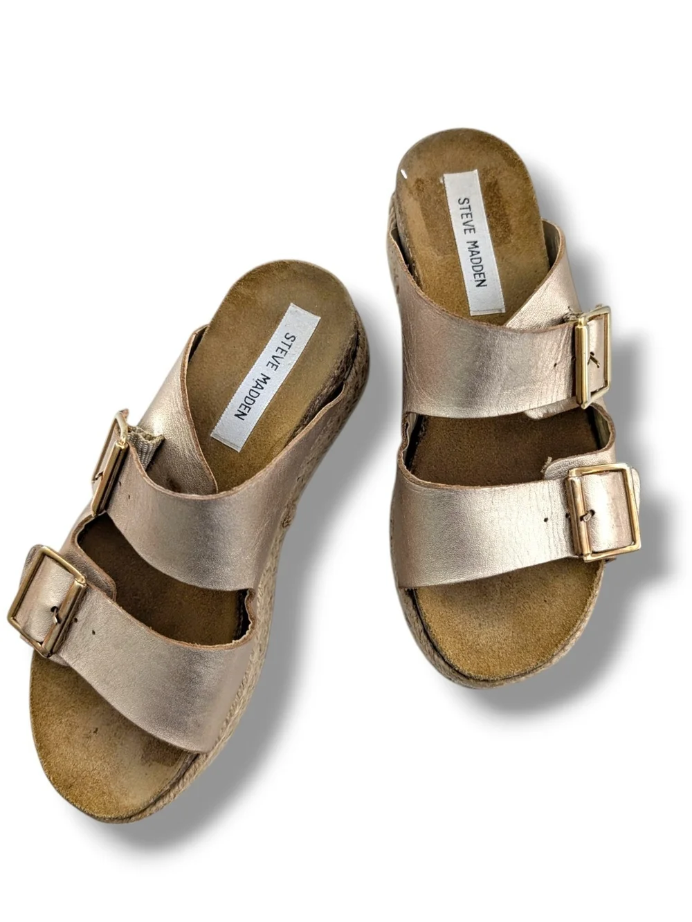 Steve Madden Annika Gold Metallic Leather Espadrille Platform Sandals, Size 7
